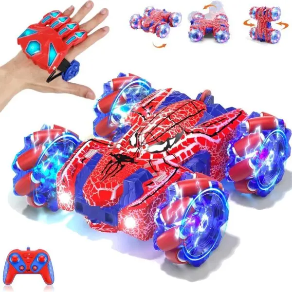 RC Stuntauto mit Gestensteuerung & 2,4-GHz-Fernbedienung – 360° Drift, LED-Lichter, USB-C, Rot/Blau