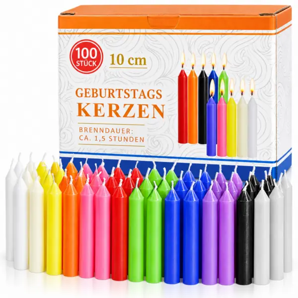 100er Set bunte Kerzen – 10 cm lange Geburtstagskerzen für Kuchen, Party, Tischdeko & festliche Anlässe