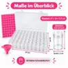 aufbewahrungsbox-60-doeschen-masse-27x16x5-5cm Aufbewahrungsbox mit 60 Schraubdöschen, Trichter & Zahlenaufklebern 1–60