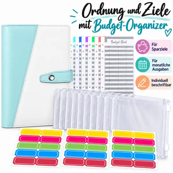 budget-organizer-a6-mit-umschlaegen-und-etiketten A6 Budgetordner Set mit Umschlägen & 30 Etiketten – Budgetplaner für Cash Stuffing & Sparziele