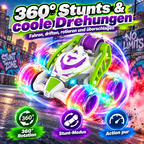 RC Stunt Auto mit LED, Sprühnebel & 360° Action – ferngesteuertes Spielzeugauto