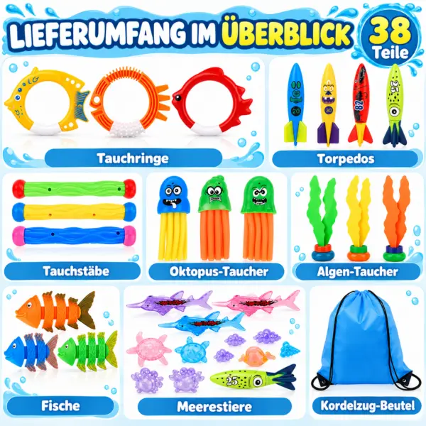 38-teiliges Tauchspielzeug-Set für Kinder – bunter Unterwasserspaß für Pool & Schwimmbad