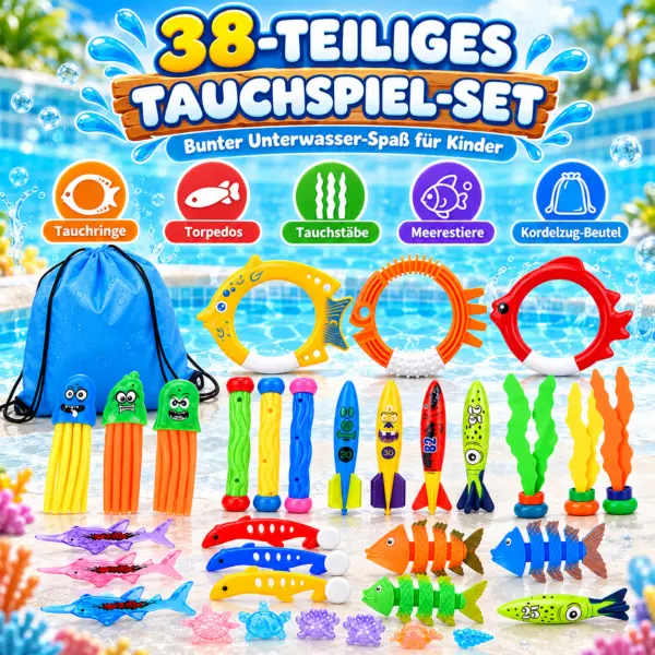 38-teiliges Tauchspielzeug-Set für Kinder – bunter Unterwasserspaß für Pool & Schwimmbad