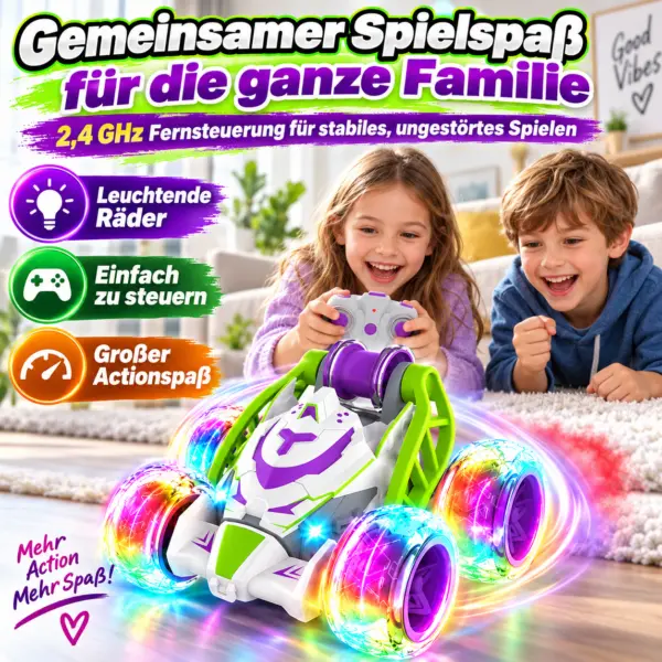 RC Stunt Auto mit LED, Sprühnebel & 360° Action – ferngesteuertes Spielzeugauto