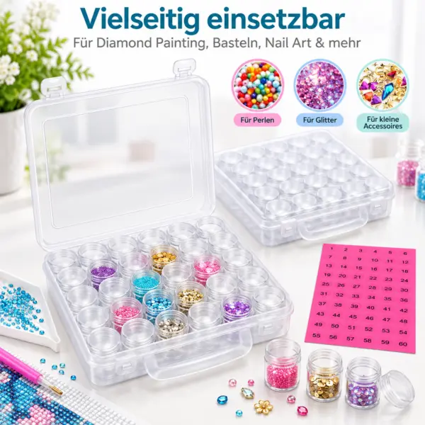 organizerbox-mit-griff-fuer-kleine-teile 2 Aufbewahrungsboxen mit 60 Schraubdosen & Nummernaufklebern 1–60