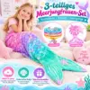 3-teiliges Meerjungfrauen-Set für Kinder – Kuscheldecke mit Armband & Haarspange