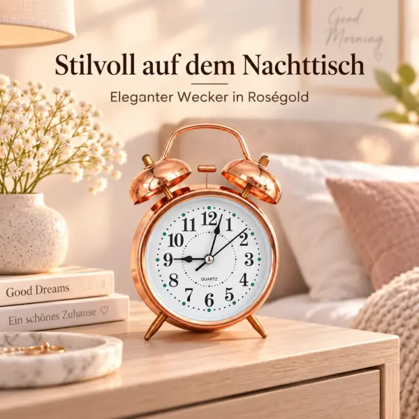 Wecker Rosegold, Wecker Rose Gold, Retro Wecker, analoger Wecker, Doppelglocken Wecker, Vintage Wecker, Wecker mit Licht, Quarz Wecker, Tischwecker, Nachttisch Wecker, Wecker Schlafzimmer, klassischer Wecker, Metall Wecker, Wecker Damen, dekorativer Wecker, nostalgischer Wecker, Geschenkidee Wecker, Retro Tischuhr, analoger Tischwecker