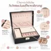 schmuckbox-2-ebenen-herausnehmbares-tray-aufteiler Schmuckbox Schwarz mit Schloss – elegante Schmuckaufbewahrung mit 2 Ebenen