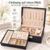 schmuckbox-aufbewahrung-mit-herausnehmbaren-aufteilern Schmuckbox Schwarz mit Schloss – elegante Schmuckaufbewahrung mit 2 Ebenen