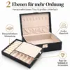schmuckbox-ordnung-fuer-ringe-ohrringe-ketten Schmuckbox Schwarz mit Schloss – elegante Schmuckaufbewahrung mit 2 Ebenen