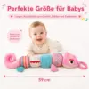 Baby Sensorik Spielzeug Chamäleon Rosa – Plüsch Greifspielzeug mit Beißring, Rassel, Knisterelementen & verschiedenen Stoffstrukturen – Motorikspielzeug für Babys
