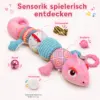 Baby Sensorik Spielzeug Chamäleon Rosa – Plüsch Greifspielzeug mit Beißring, Rassel, Knisterelementen & verschiedenen Stoffstrukturen – Motorikspielzeug für Babys