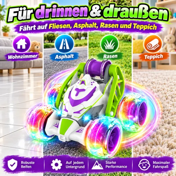 RC Stunt Auto mit LED, Sprühnebel & 360° Action – ferngesteuertes Spielzeugauto