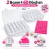 ufbewahrungsbox-diamond-painting-basteln-nailart 2 Aufbewahrungsboxen mit 60 Schraubdosen & Nummernaufklebern 1–60