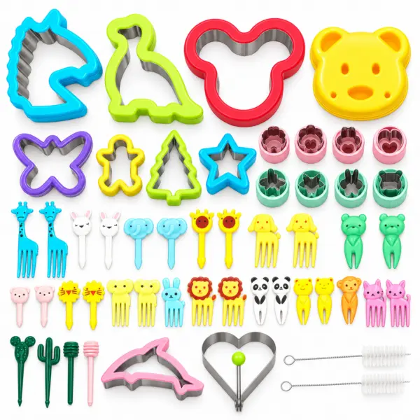 54-teiliges-sandwich-cutter-set-hauptbild. 54-teiliges Sandwich Cutter Set für Kinder – Ausstechformen, Tierpicker & Bento-Zubehör für kreative Brotdosen