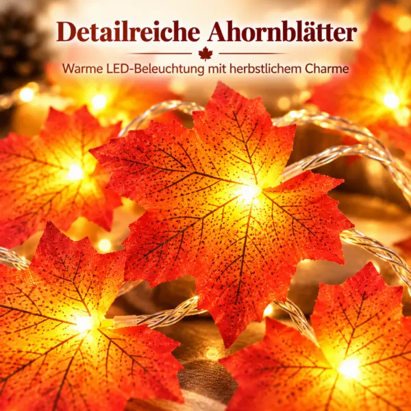 LED Ahornblatt Lichterkette mit 20 Lichtern – batteriebetriebene Herbstdeko mit warmweißem Licht