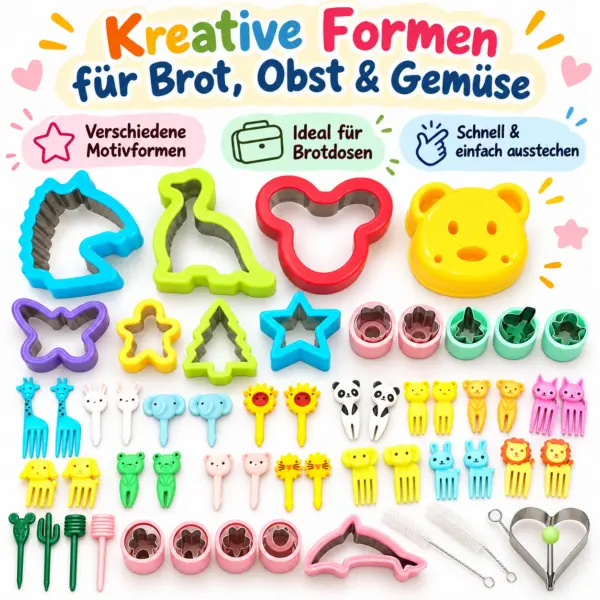54-teiliges Sandwich Cutter Set für Kinder – Ausstechformen, Tierpicker & Bento-Zubehör für kreative Brotdosen