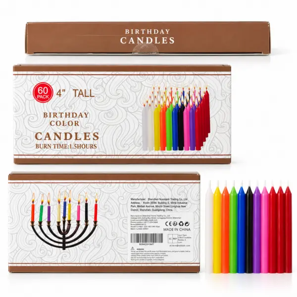 bunte-geburtstagskerzen-mit-verpackung 60er Set bunte Geburtstagskerzen – ca. 10 cm, farbenfrohe Kerzen für Torten, Kuchen & Feiern