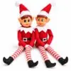 Weihnachtself Deko-Figuren 2er Set – Wichtel Mädchen und Junge mit Ringelbeinen