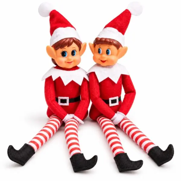 Weihnachtself Deko-Figuren 2er Set – Wichtel Mädchen und Junge mit Ringelbeinen