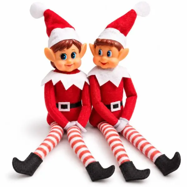 Weihnachtself Wichtel Figuren 35 cm sitzend auf weißem Hintergrund