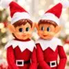 Nahaufnahme Weihnachtself Gesichter mit Zipfelmütze und Zackenkragen