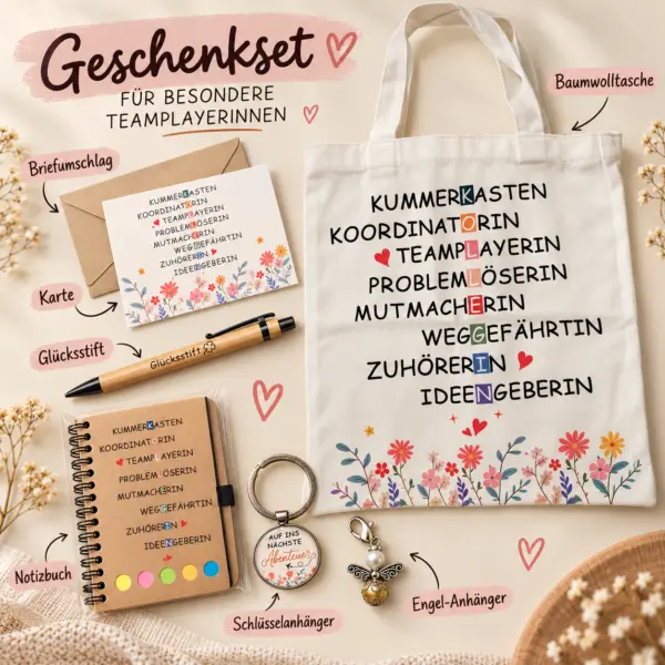 geschenkset-mit-tasche-notizbuch-gluecksstift-anhaengern-karte Geschenkset für Frauen – Tasche, Notizbuch, Glücksstift, 2 Anhänger & Grußkarte