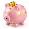 Sparschwein Kinder rosa mit goldener Krone und goldenen Punkten
