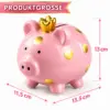 Sparschwein Kinder rosa mit goldener Krone und goldenen Punkten. Niedliche Spardose zum spielerischen Sparen – ideal als Geschenk für Kinder.