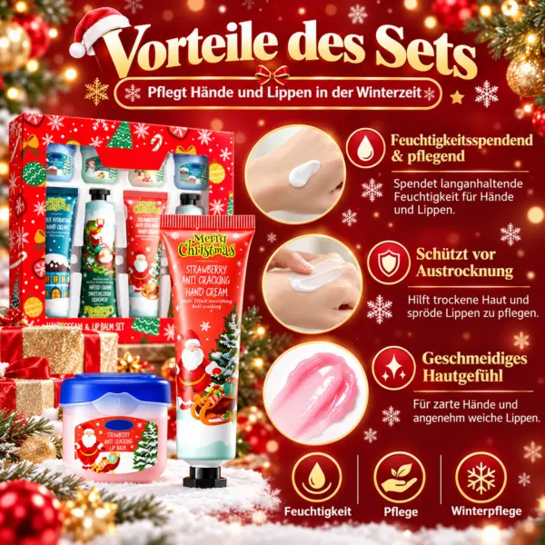 Weihnachtliches Handpflege Set 8-teilig – 4 Handcremes & 4 Lippenpflege im Geschenkset
