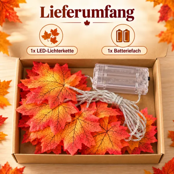 LED Ahornblatt Lichterkette mit 20 Lichtern – batteriebetriebene Herbstdeko mit warmweißem Licht