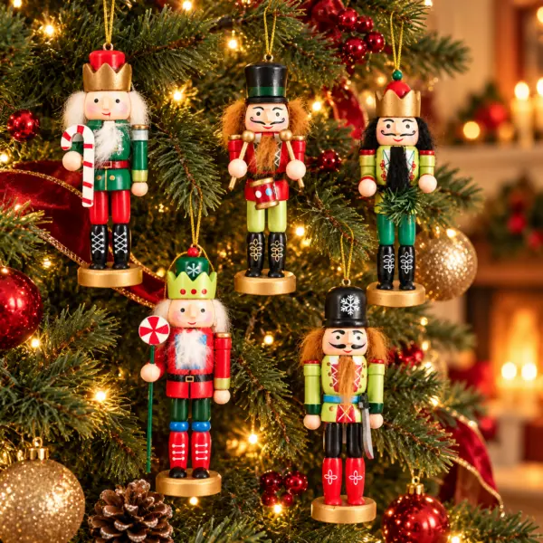 Weihnachts Holzfiguren 5er Set – festliche Nussknacker-Deko zum Aufstellen & Aufhängen