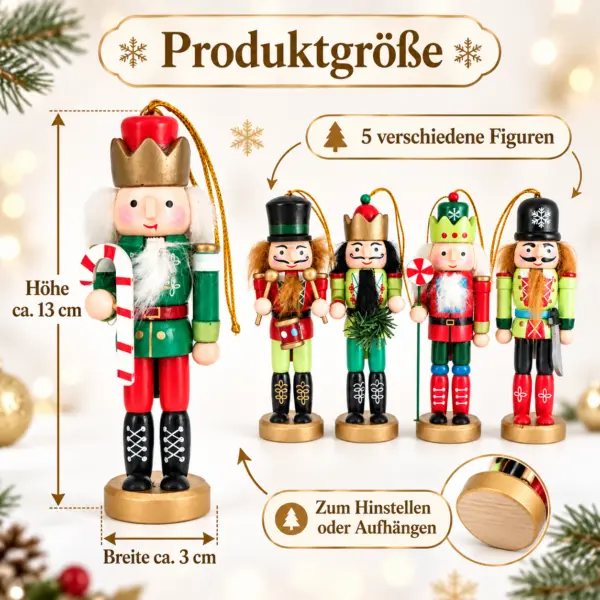 Weihnachts Holzfiguren 5er Set – 13 cm Nussknacker Deko zum Aufstellen & Aufhängen