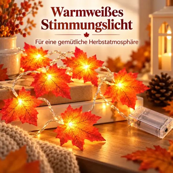 LED Ahornblatt Lichterkette mit 20 Lichtern – batteriebetriebene Herbstdeko mit warmweißem Licht