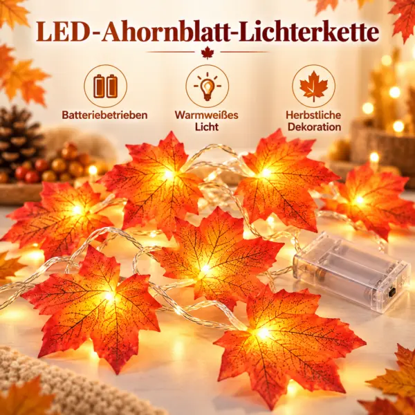 led-herbstlichterkette-ahornblaetter-lieferumfang LED Ahornblatt Lichterkette mit 20 Lichtern – batteriebetriebene Herbstdeko mit warmweißem Licht