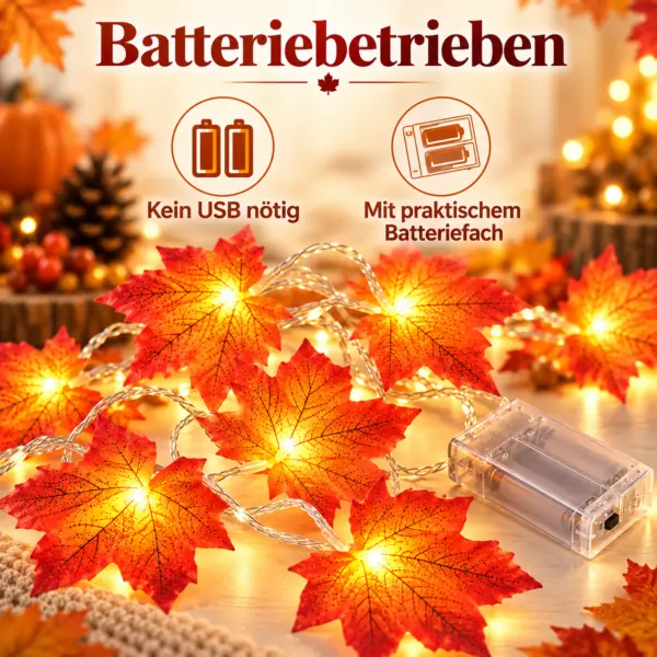 LED Ahornblatt Lichterkette mit 20 Lichtern – batteriebetriebene Herbstdeko mit warmweißem Licht