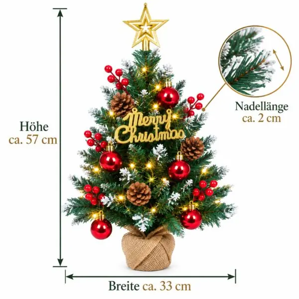 Mini Weihnachtsbaum Lieferumfang Lieferumfang Mini Weihnachtsbaum: Sternspitze, Kugeln, Beerenzweige, Tannenzapfen, LED-Lichterkette