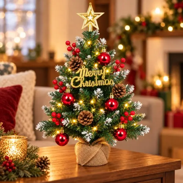 Mini Weihnachtsbaum Tischdeko Beleuchteter Mini Weihnachtsbaum als Tischdeko im weihnachtlichen Wohnzimmer