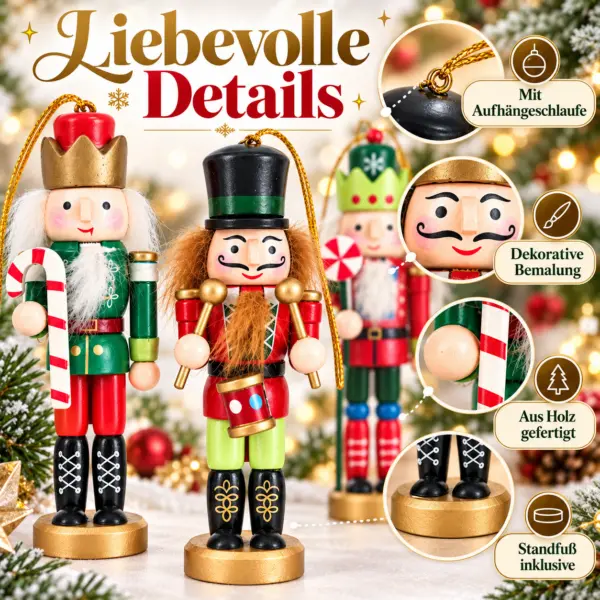 Weihnachts Holzfiguren 5er Set – festliche Nussknacker-Deko zum Aufstellen & Aufhängen