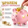 Sparschwein Kinder rosa mit goldener Krone und goldenen Punkten. Niedliche Spardose zum spielerischen Sparen – ideal als Geschenk für Kinder.