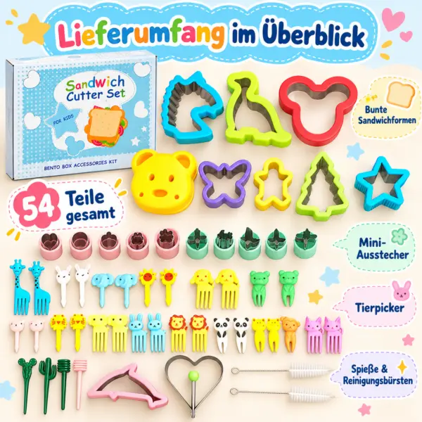 54-teiliges Ausstechformenset für Kinder – Tierpicker & Bento-Zubehör für kreative Brotdosen