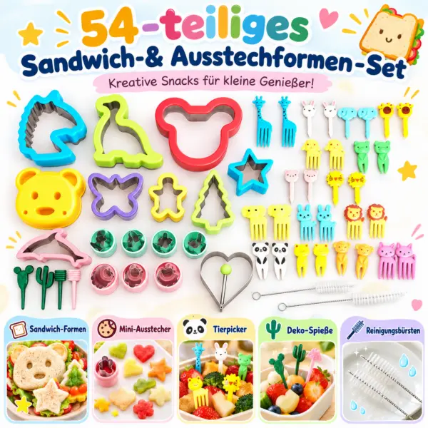 54-teiliges Ausstechformenset für Kinder – Tierpicker & Bento-Zubehör für kreative Brotdosen