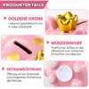Sparschwein Kinder rosa mit goldener Krone und goldenen Punkten