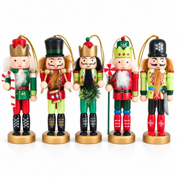 weihnachtliche-holzfiguren-5er-set-hauptbild Weihnachts Holzfiguren 5er Set – 13 cm Nussknacker Deko zum Aufstellen & Aufhängen