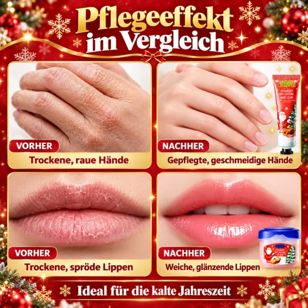 Weihnachtliches Handpflege Set 8-teilig – 4 Handcremes & 4 Lippenpflege im Geschenkset