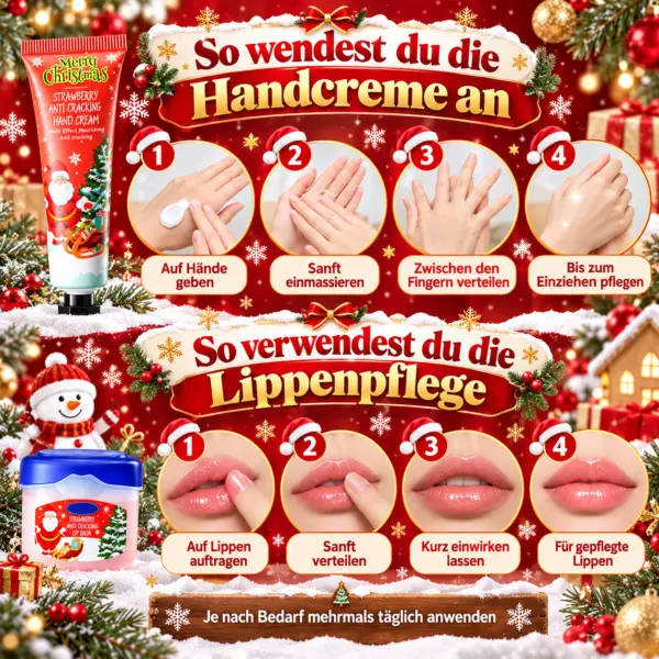 Weihnachtliches Handpflege Set 8-teilig – 4 Handcremes & 4 Lippenpflege im Geschenkset