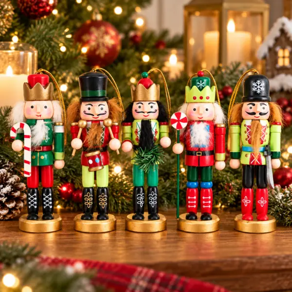 Weihnachts Holzfiguren 5er Set – festliche Nussknacker-Deko zum Aufstellen & Aufhängen