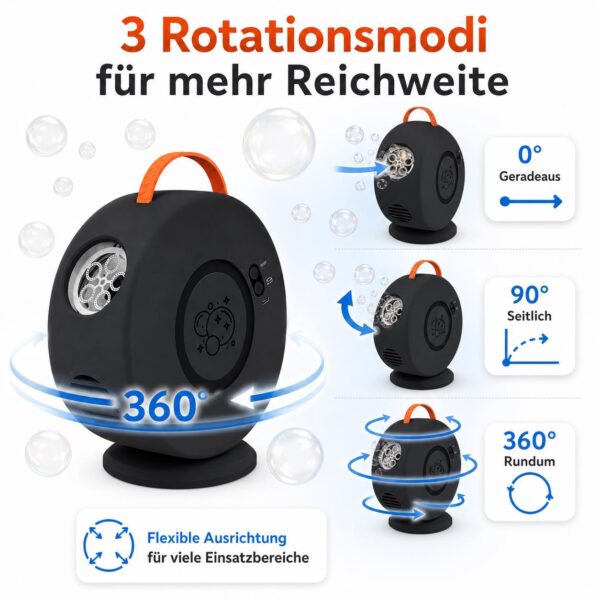 Seifenblasenmaschine Automatisch 90°/360° Drehbar, Elektrisches Blasenspielzeug schwarz