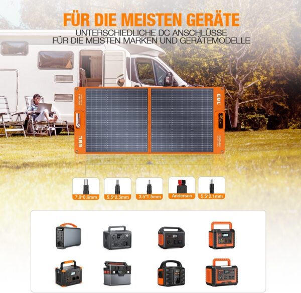 0c810d20c1ea7e781a1182b75007c76d.jpg EBL Solaranlage Faltbares 100W Solarmodul, Monokristallin, für Powerstation