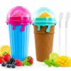 lushy Becher 2er Set je 500 ml – wiederverwendbare Slush Eis Becher mit Löffel-Strohhalm, Frozen Squeeze Cup für Saft, Cola, Smoothies & Sommergetränk